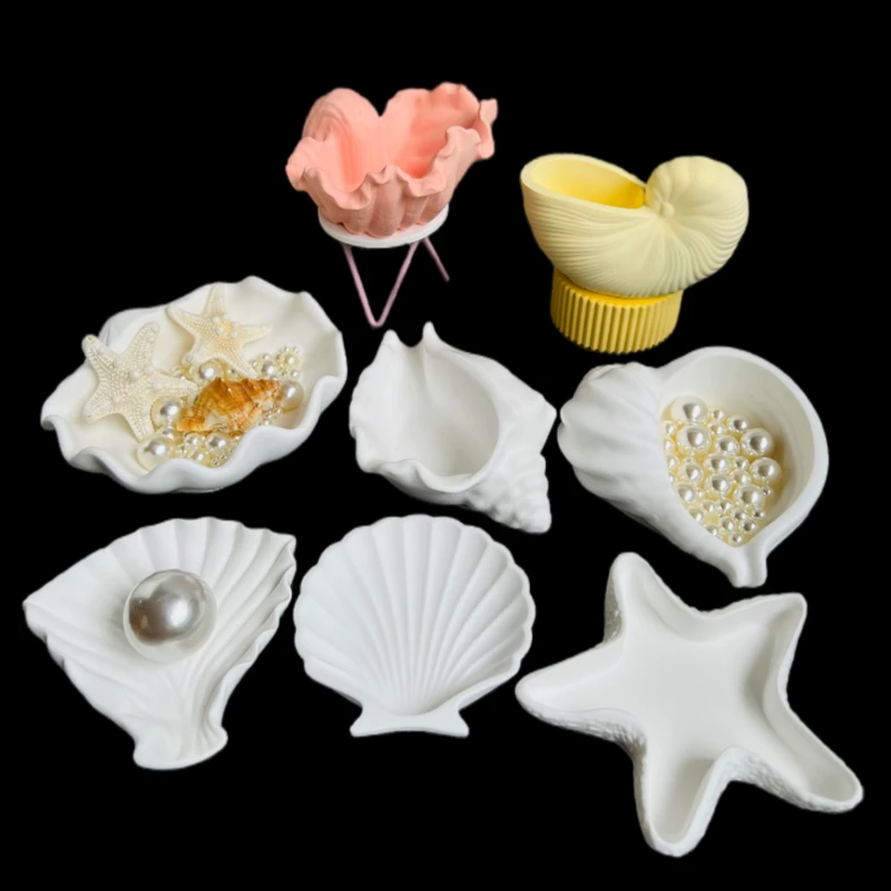 Conch Shell Candle Vessel Silicone Mold Scallop Shape Gypsum Epoxy Resin Clay Mold Trinkets Display Dish Concrete Mold DIY