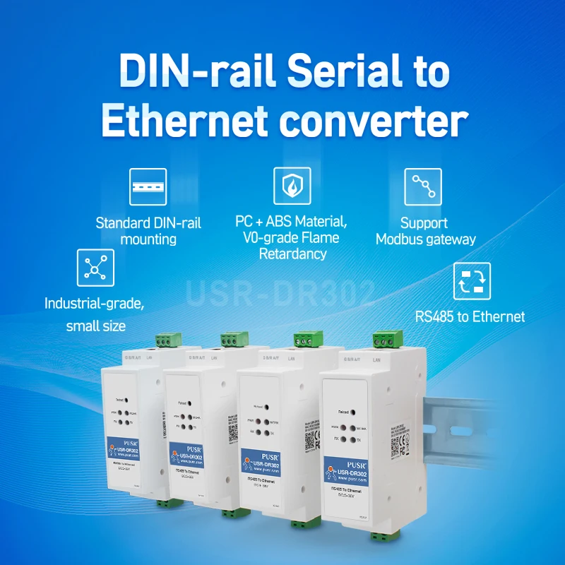 USR-DR302 DIN-RAIL Modbus RTU Ethernet a RS485 Convertidor compatible con Modbus Polling Modbus Gateway