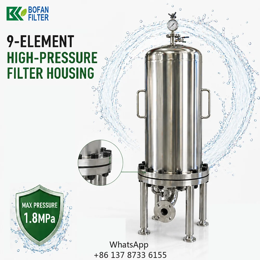 New Bofan 2.0MPa High Pressure Industrial 9 Bag Filter ASME Certified 0.1um Minimum Precision