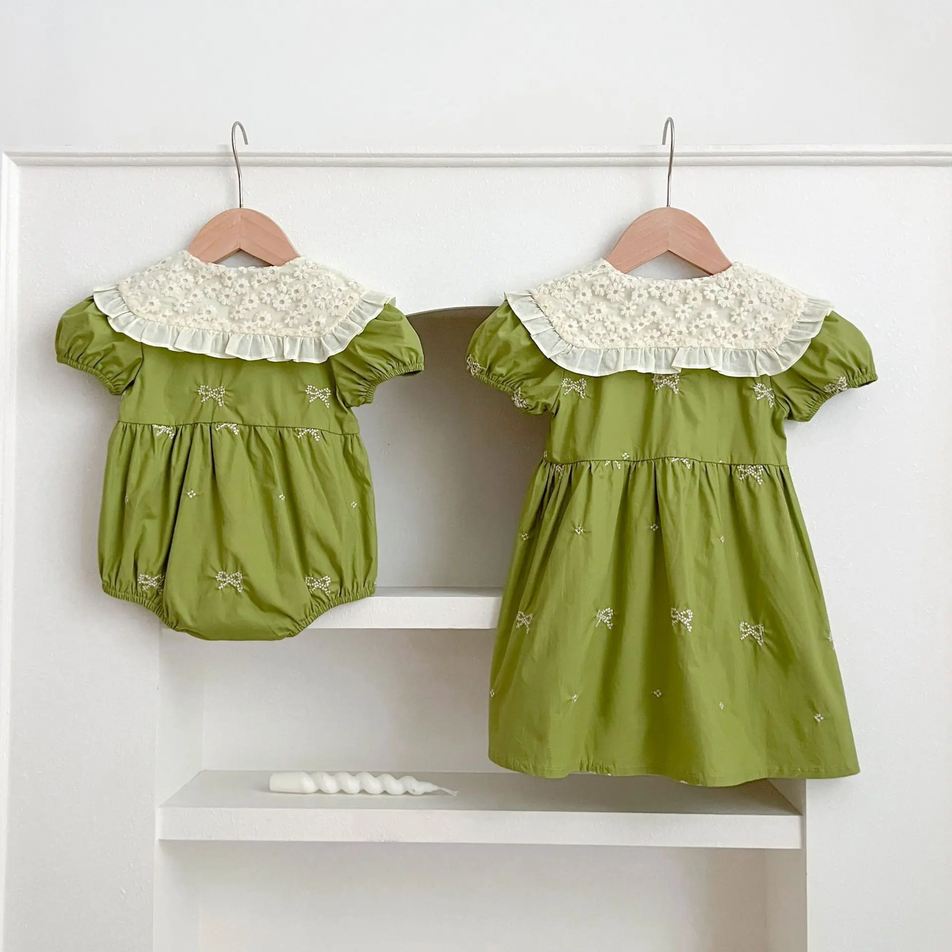 Summer Baby Girls Romper Dress Butterfly Collar Embroidery Princess Sister Matching Outfits Big Sister Little Sister Family Look - view 6