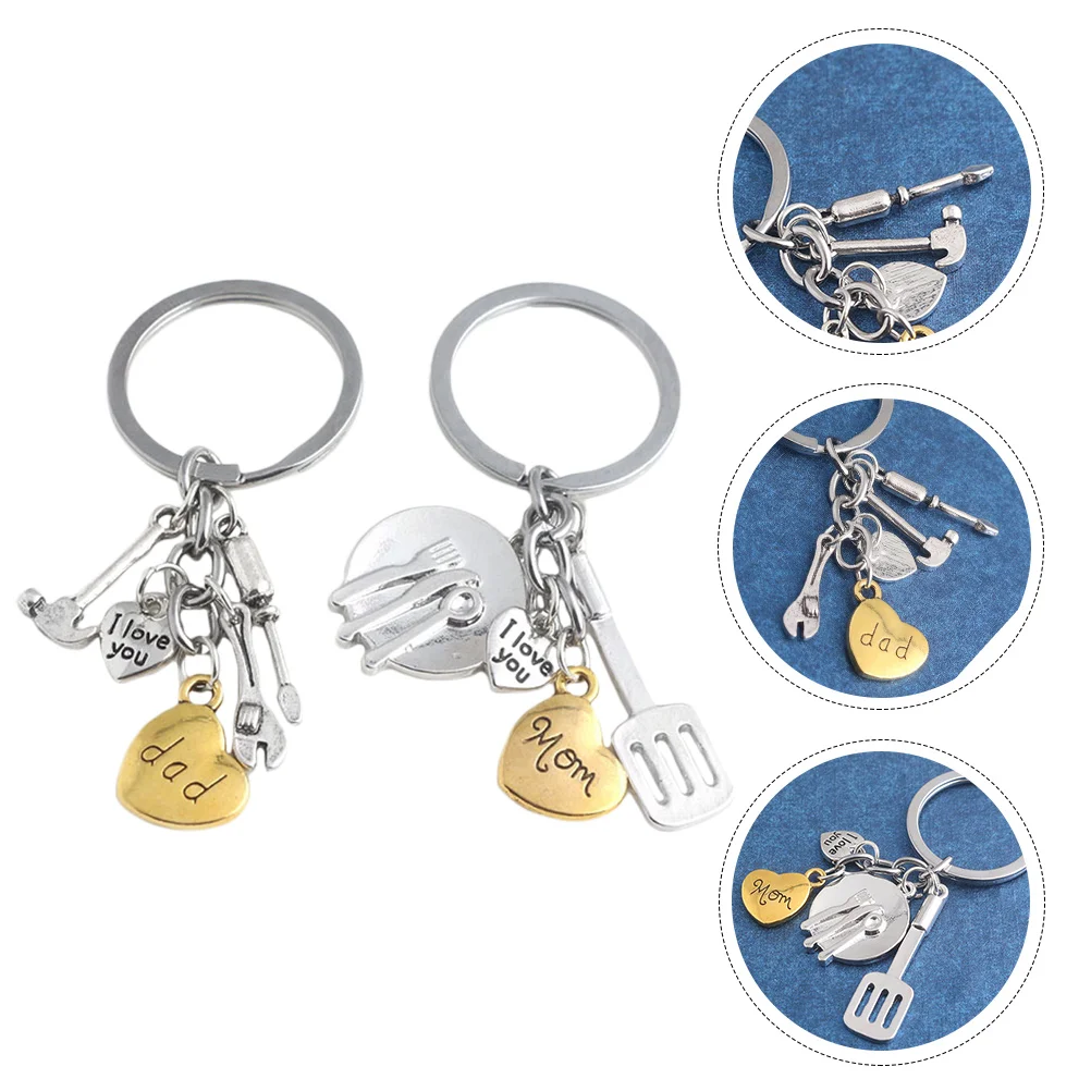 2 Pcs Key Chain Letter Keychain Father Christmas Creative Hanging Decors Bag Pendant Alloy