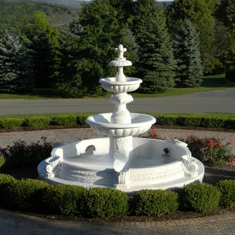 Garden Design Outdoor Simple Natural Stone Tiers White Marble Water Fountain