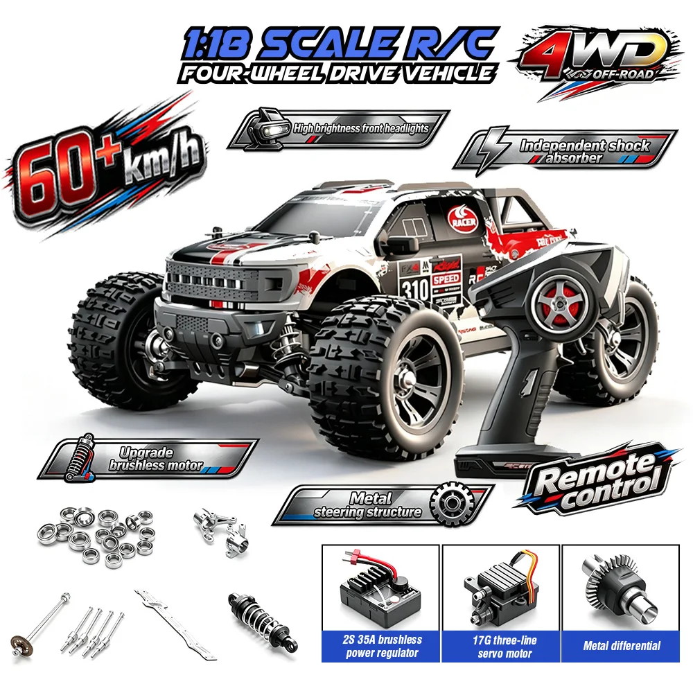 Remote Control Car 60KM/H High Speed Horsepower  Four-wheel Drive 1/18 Off Road Racing Vehicle Brushless Electric Machine Toys
