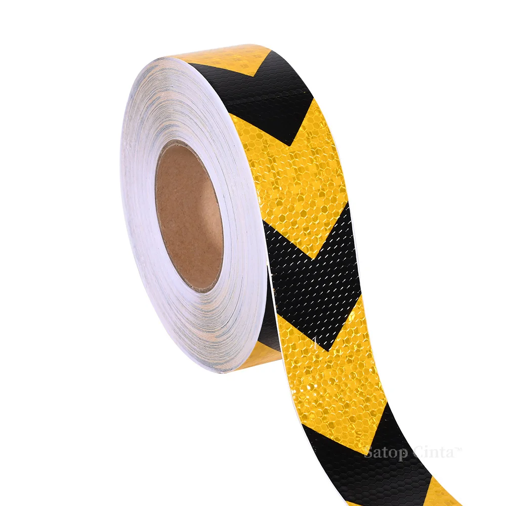 5cmx25m Yellow Black Arrow Lattice Reflective Tape Sticker PVC Reflector For Things Car Vehicle Truck Roadway Parking Reminding