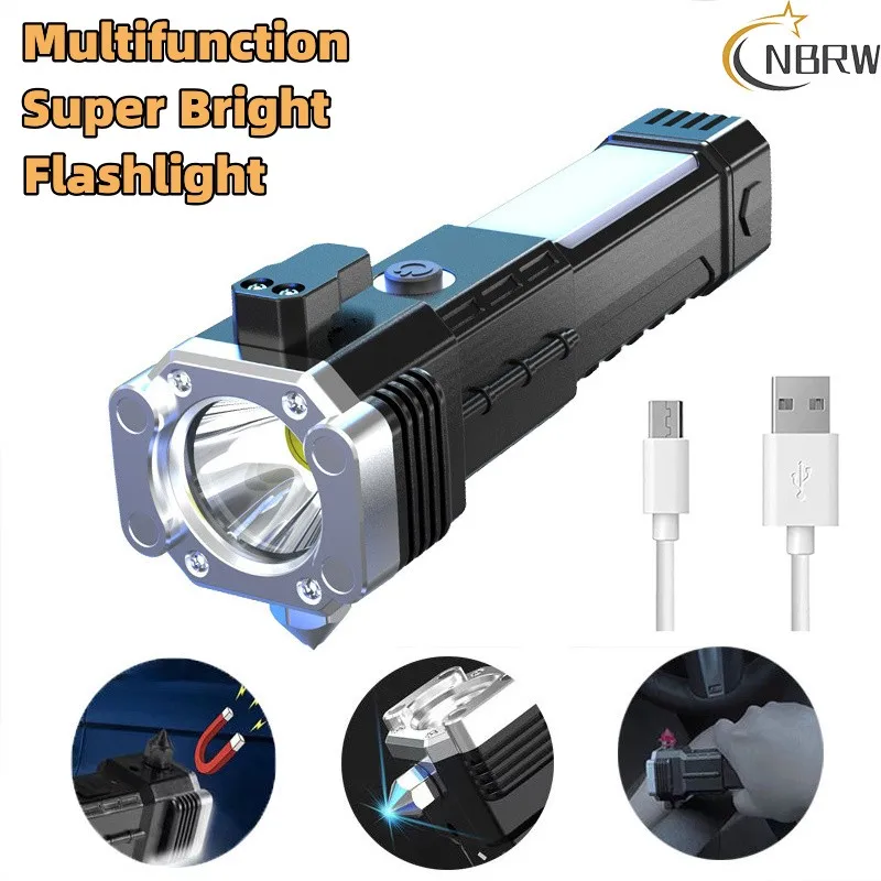 

Portable LED Flashlights USB Rechargeable High Lumens With Window Breaker Hiking Tactical Camping Flashlight Magnet LED Light