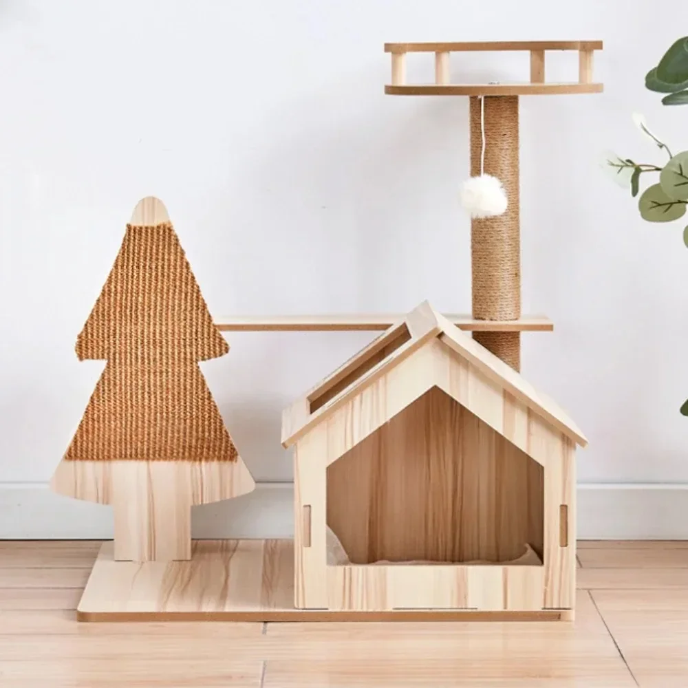 Multi-Layer Cat Climbing Frame Solid Wood Cat Nest Tree cats nest  Tower Space Capsule Climbing Tree Cats Toy Tower Pet Products