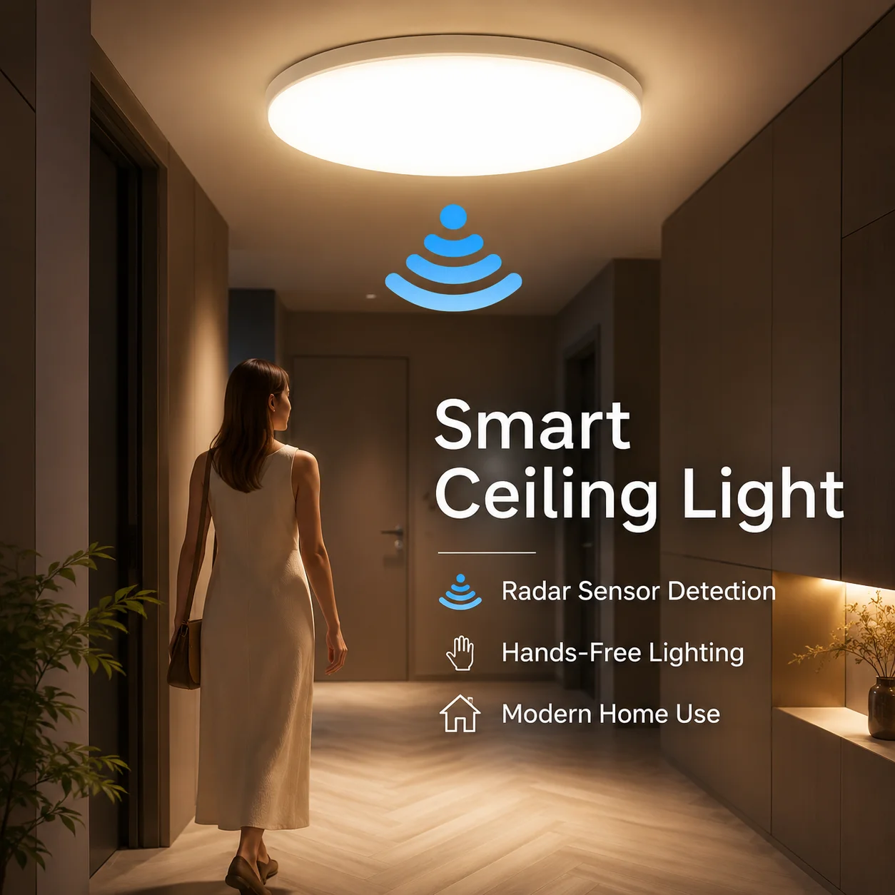 LED-Radarsensor-Deckenleuchte mit Infrarot-Bewegungsmelder für Badezimmer, Flure, Gänge und Garagen - Intelligente Induktions-Deckenbeleuchtung