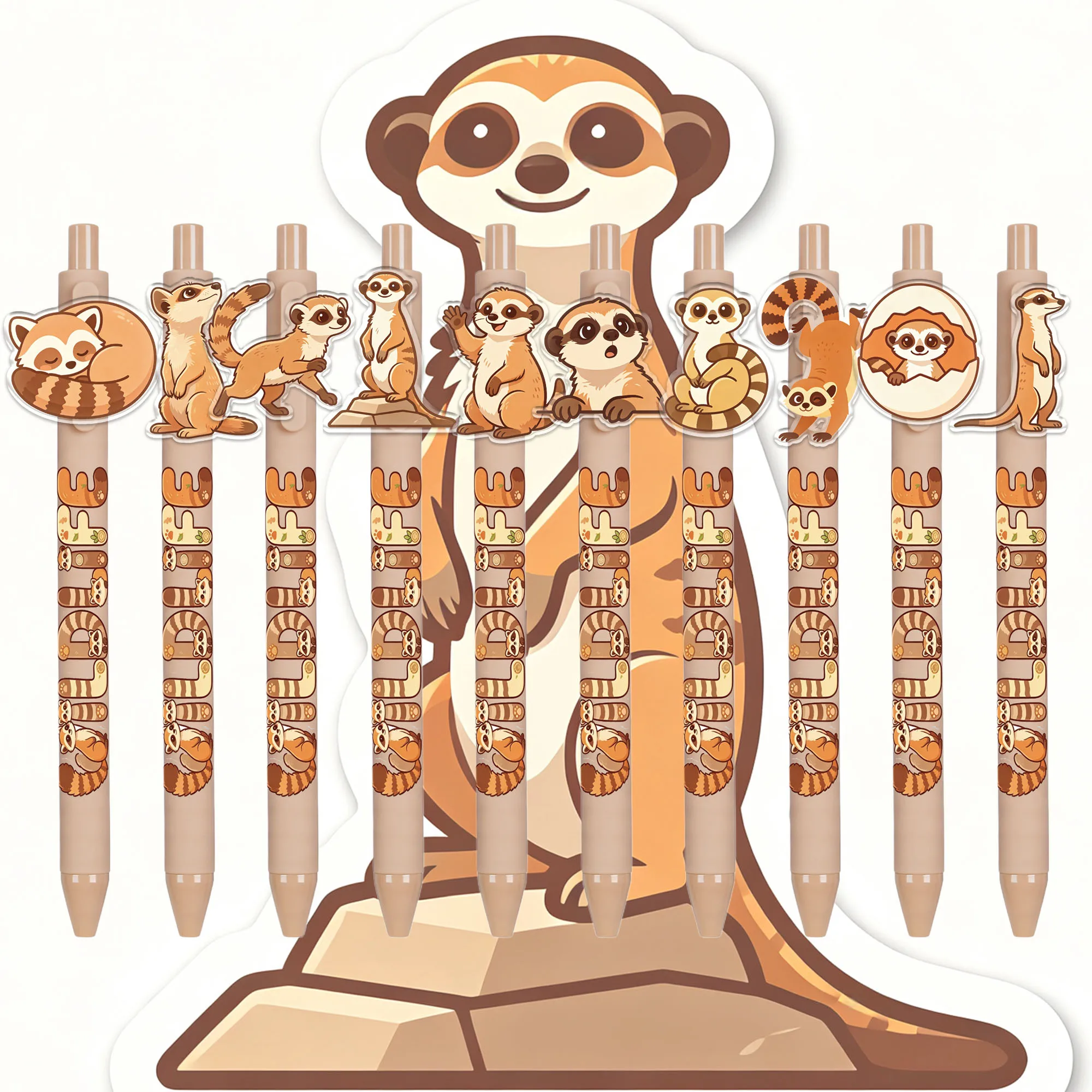 10PCS/14PCS meerkat press the ballpoint pen to smoothly brush the question pen, holiday gifts, office stationery, random pattern