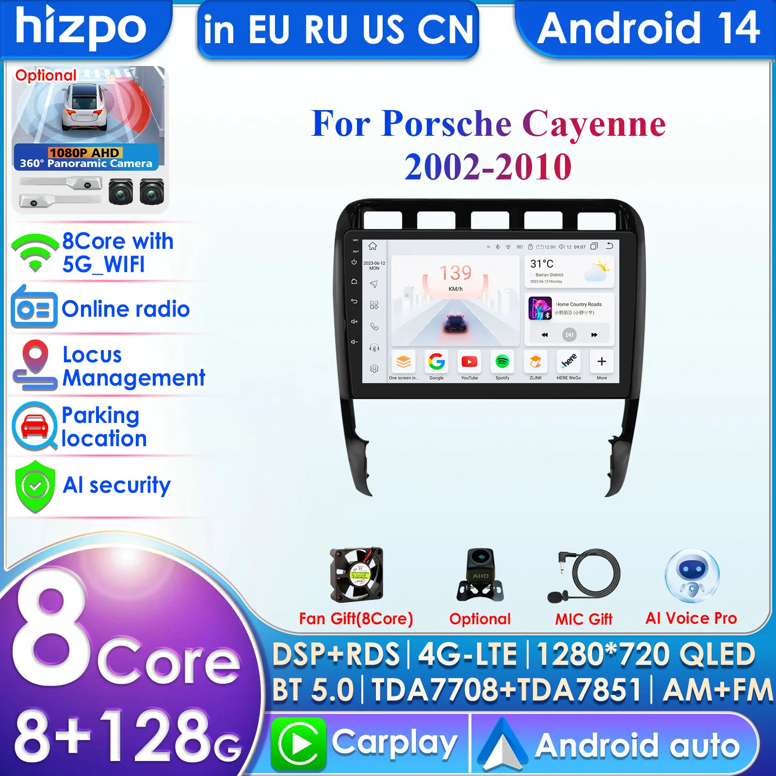 

7862 System 2din Android Autoradio for Porsche Cayenne 2002 - 2010 Car Radio Multimedia Video Player GPS Nav HeadUnit Carplay 4G
