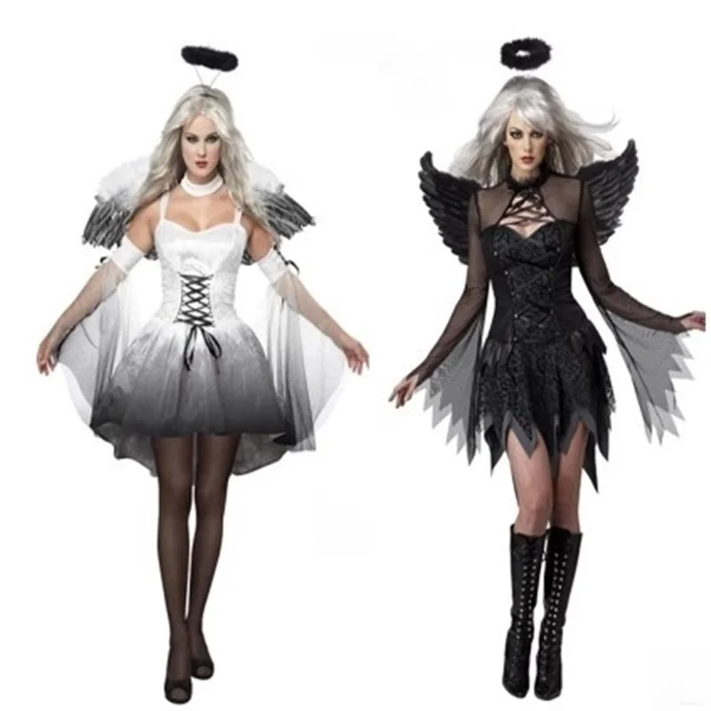 

Halloween Cosplay Bride Queen Witch Black Devil White Angel Role-playing Evil Costume Women's Traditional Ethnic Stag...
