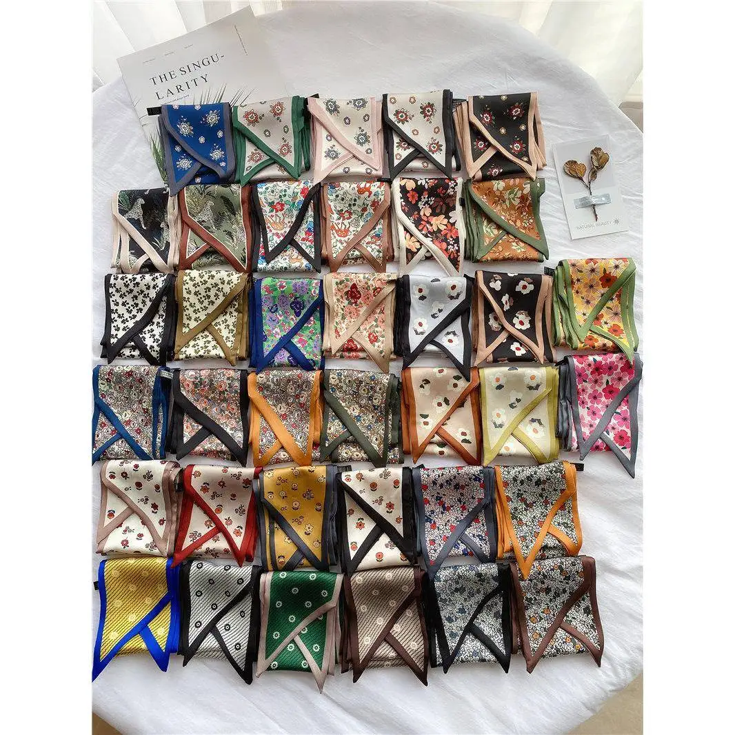 

Retro Silk Scarf Hairband Thin Long Knot Hair Ties Wrap around Headband Elegant Accessory for Summer