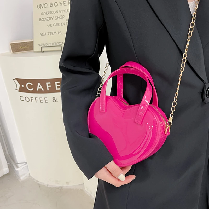 Cute Heart Women Shoulder Bags Fashion Solid PVC Messenger Chain Zipper Satchel Bag Ladies Small Simple Crossbody Handbags