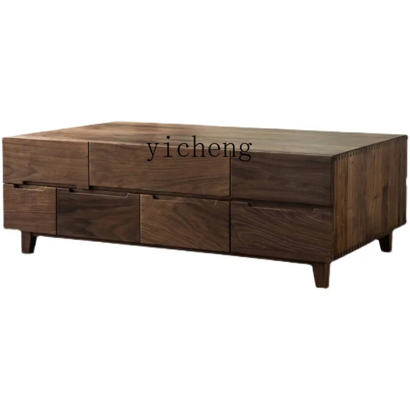 

Xl Black Walnut Coffee Table TV Cabinet Multi-Drawer Storage Low Cabinet Multi-Functional Complete Chest of Drawers