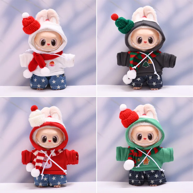 

Christmas Outfit For 1st/2nd/3rd Gen LABUBU 15cm 17cm Snowman-Themed Hoodie With Scarf Set