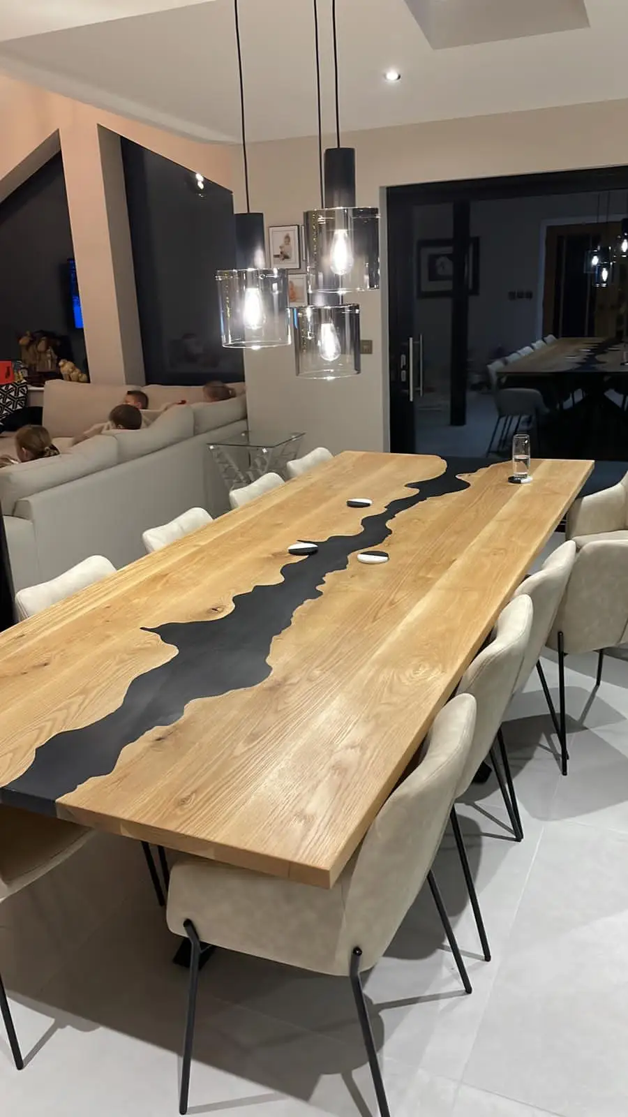 Artistic Live Edge Workbench & Custom Kitchen Island Slab Modern Epoxy River Oak Dining Table Top