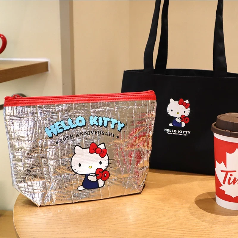 Kawaii Japanese 50th Anniversary HelloKitty 2-Piece Insulated Cooler Lunch Bag Outdoor Bento Bag Loncheras De Niñas Hello Kitty