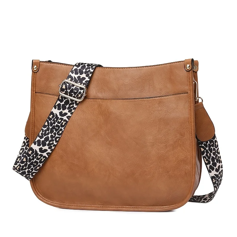 Faux Leather Crossbody Saddle Bag with Removable Strap and Zipper Closure - Lightweight,Versatile for Work and Daily Occasions