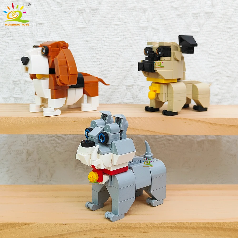 HUIQIBAO Dog Series Micro Building Block Amimal corgi Husky Bulldog Mini Brick set Toy for Children Desk Decoration ornament