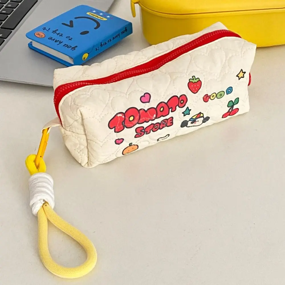 Cute Tomato Pencil Case Kawaii Multi-functional Stationery Storage Pouch Cartoon Handheld Pencil Box Office