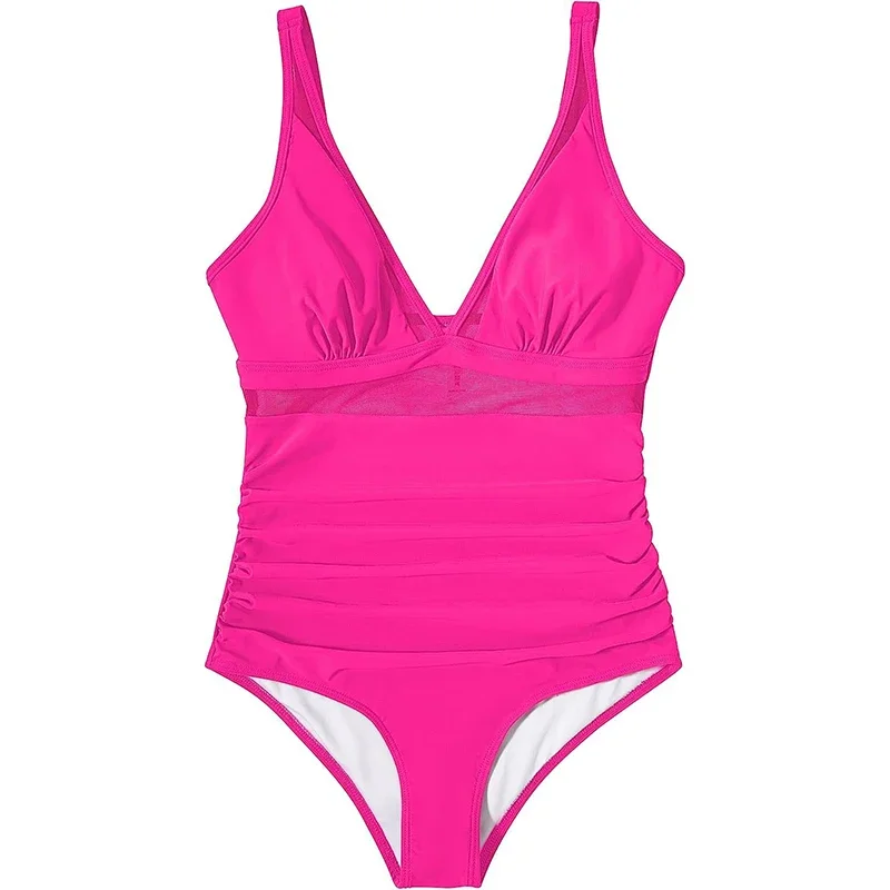 Bodysuits magros maiô feminino sexy ver através do decote em v cintura alta um pedaço maiô verão 2025 novo casual beachwear banho