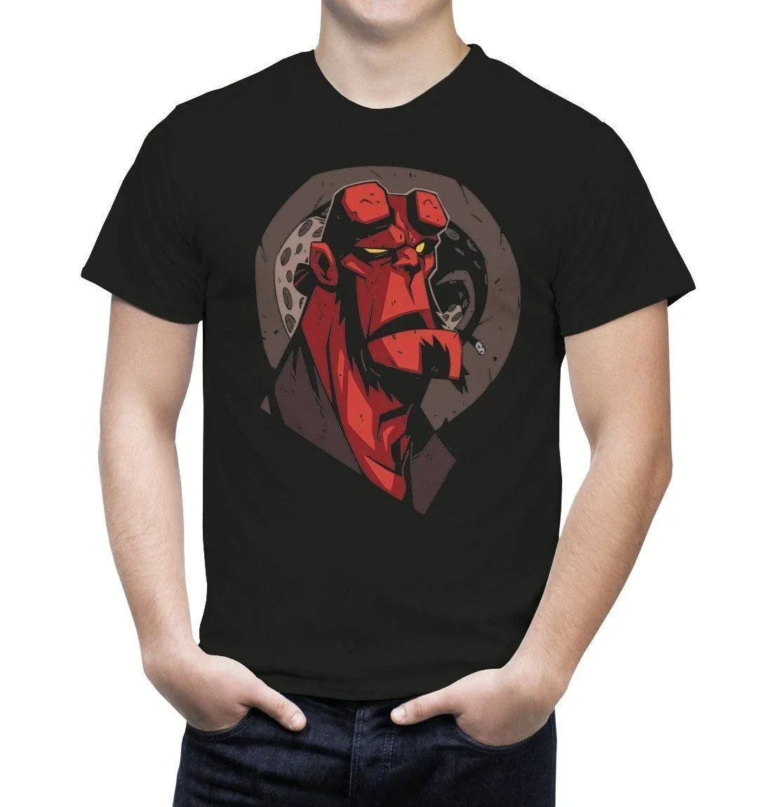 top  Cotton Casual   Shirts  Men  Style Cool High Quality Printed  Hellboy Comic T Shirt  harajuku  graphic t shirts  streetwear