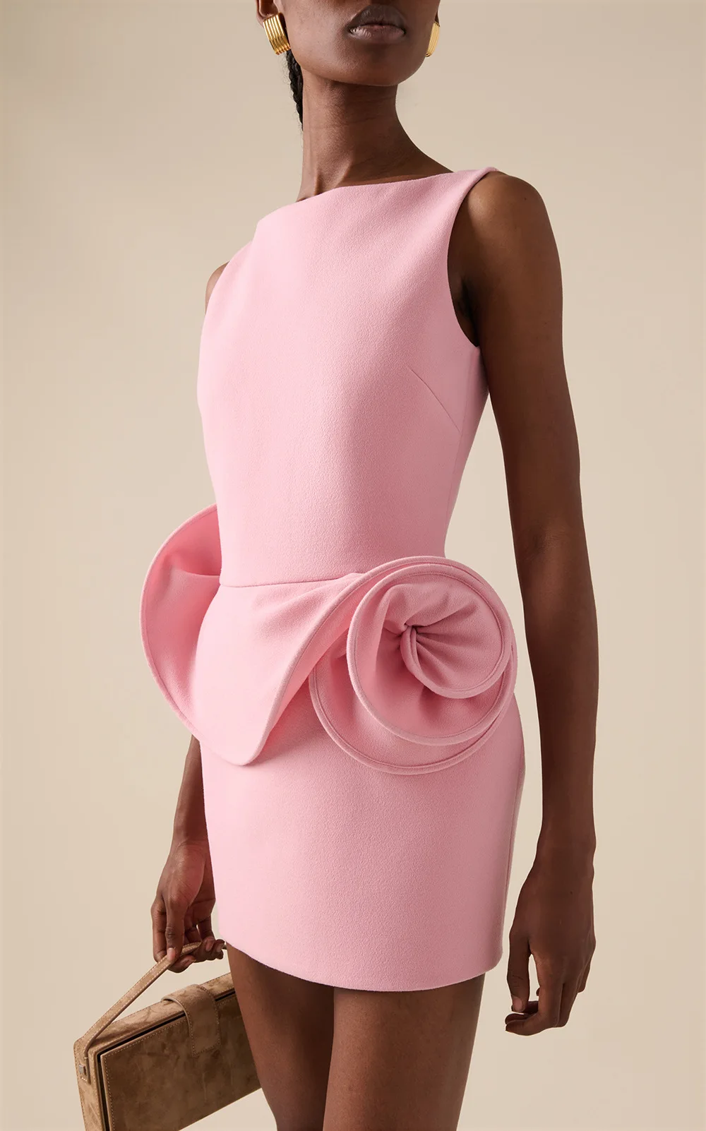 

Pink Sleeveless Backless Mini Dress with Oversized Flower Decor Elegant Party Cocktail Dress for Women Fashionable Bodycon Club