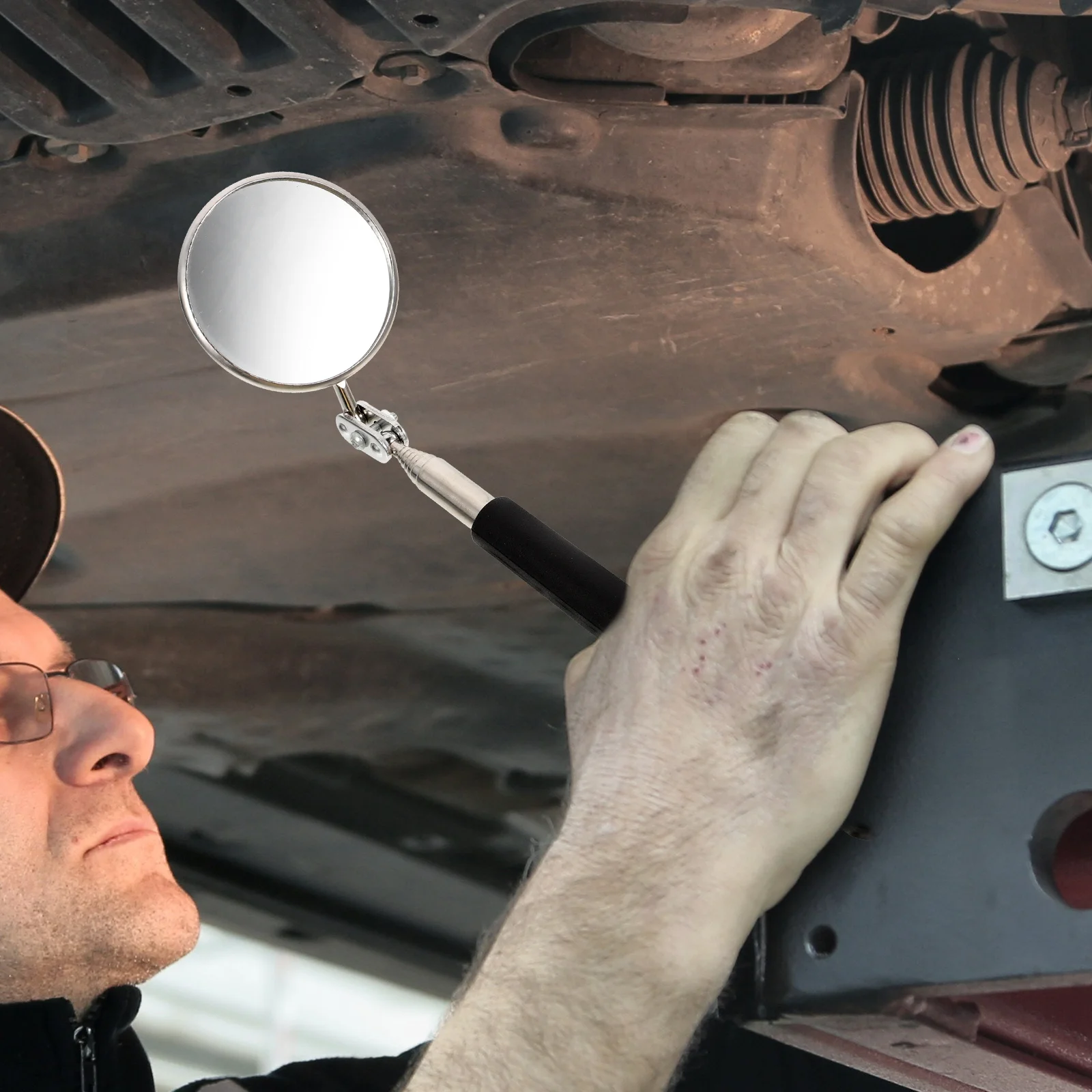 

4pcs Telescoping Inspection Mirror Compact Led Mechanic Mirror Flexible Stick For Auto Repair Makeup Adjustable Telescope Tool