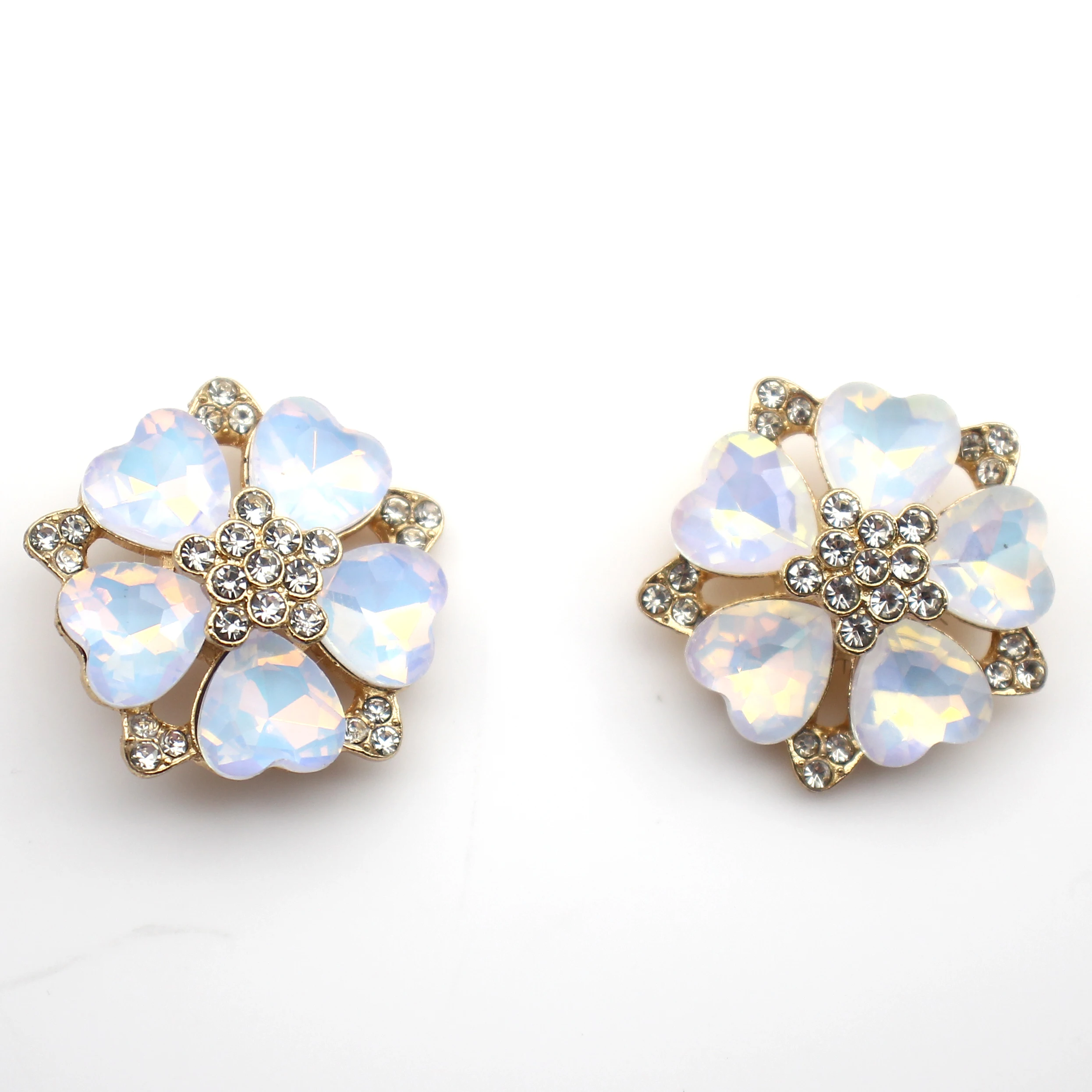 10Pcs 2.8cm Heart Petal Flower Rhinestone Flatback Gold Base Mixed Multicolor Sew On Crystals