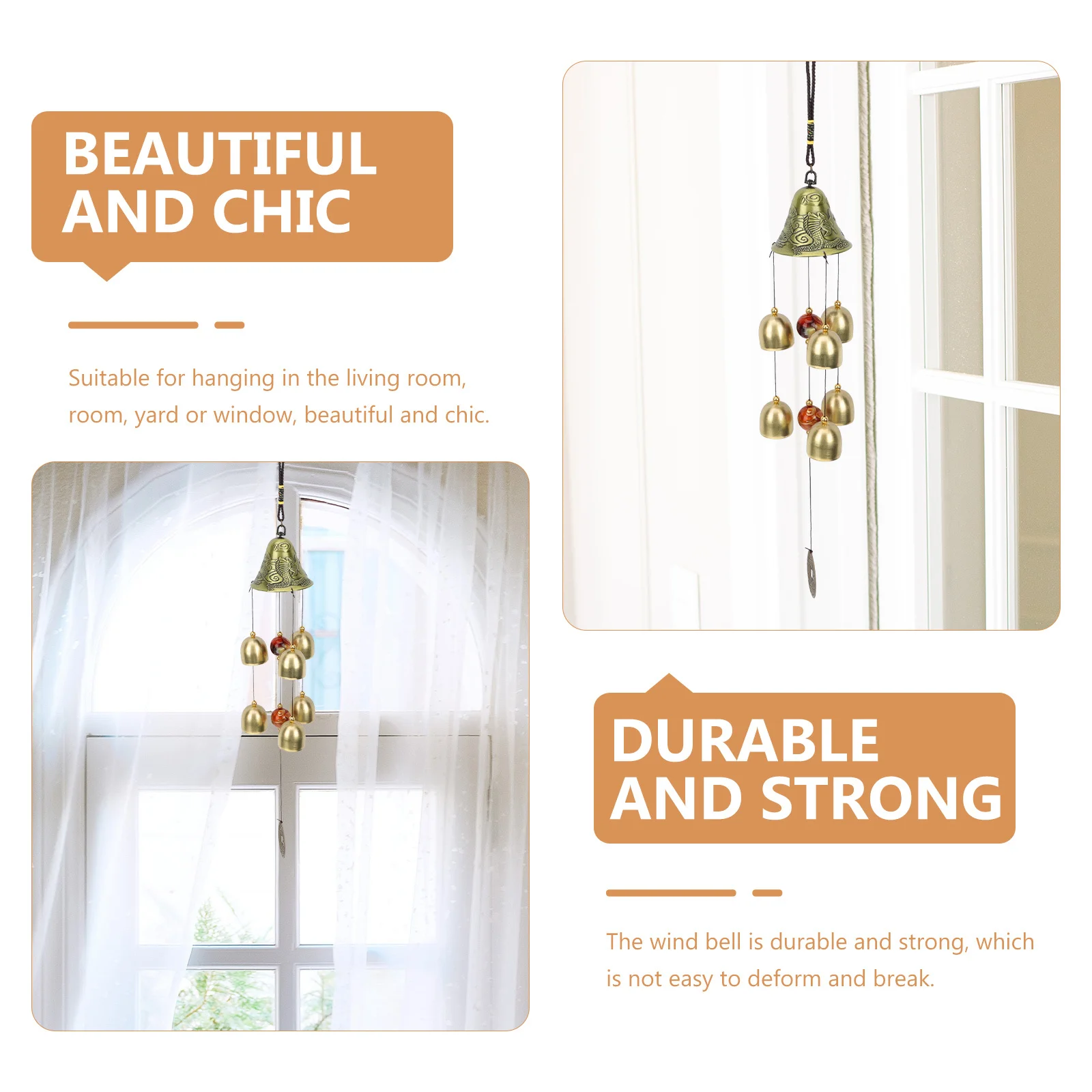 

Материал премиум-класса, металлический колокольчик, компактный размер, принадлежности для домашнего декора, шикарный подвесной орнамент для двора, реалистичный дизайн