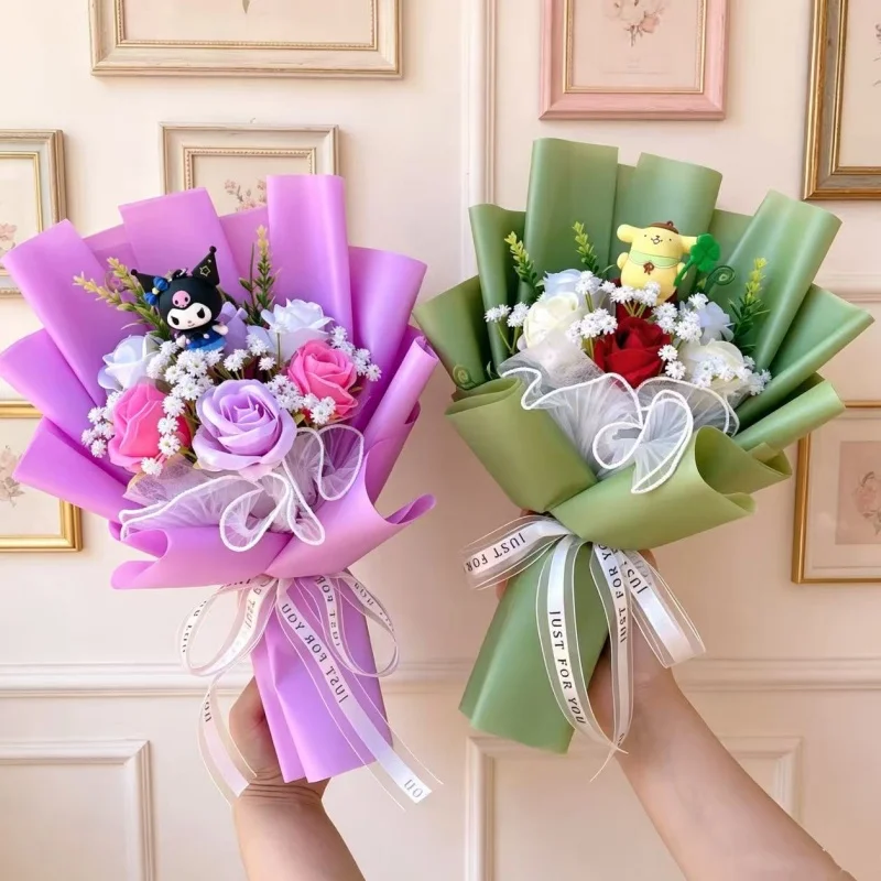 Genuine Sanrio Characters Hello Kitty Kulomi Melody With Artificial Flower Creative Bouquet Christmas Valentine Birthday Gifts