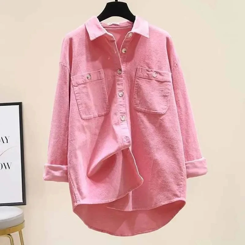 2024Spring Summer New Corduroy Shirt Female Pure Cotton Loose Fitting Appear Thin Long Sleeved Jacket Women  Shirt Cardigan Coat