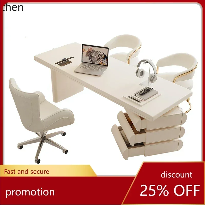 H1 light luxury rock slab solid wood desk high-end designer family small apartment Internet celebrity computer writing desk