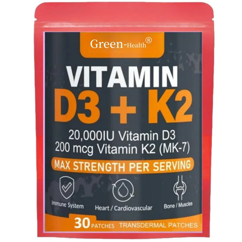 

30 Patches Vitamin D3 & K2 Transdermal Patches Support Strong Bones & Muscle, Calcium Absorption & Immune Health