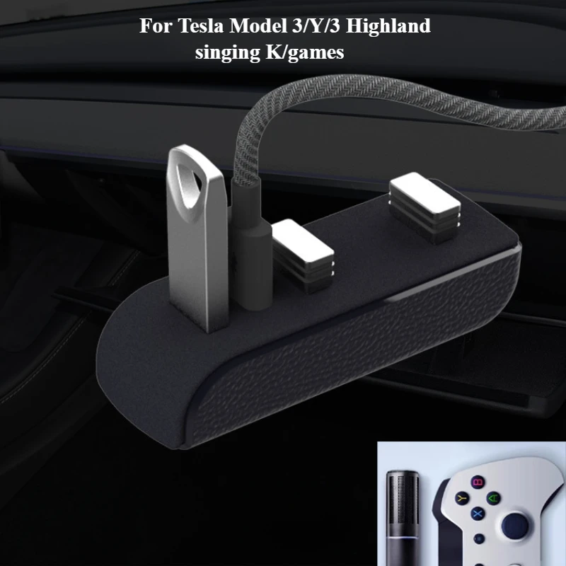 Glove Box USB Hub Ports For Tesla Model3 Y/3+ Docking Station 4-in-1 USB Extender Charger Spiliter Upgrade Data Transfer Adapter