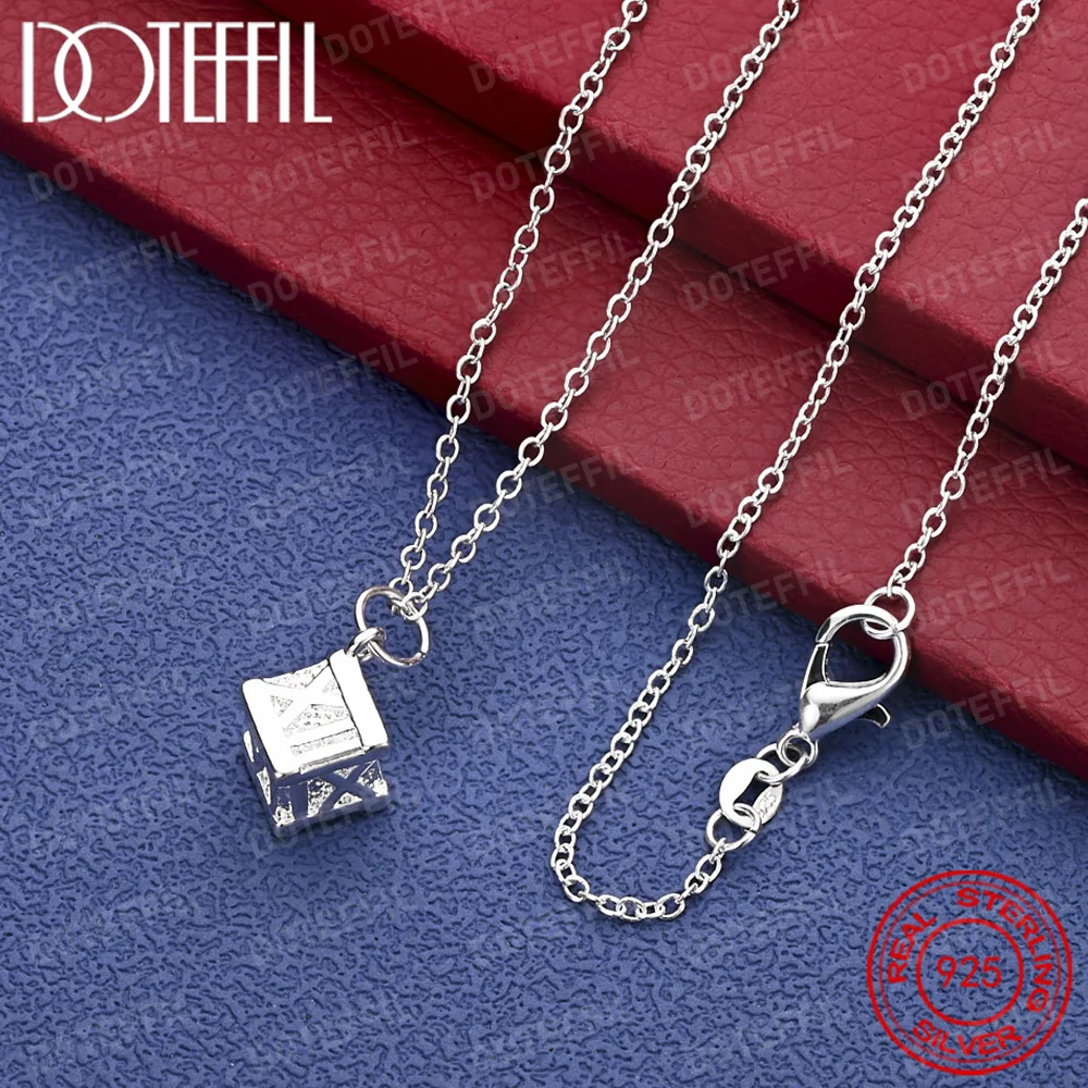 

925 Sterling Silver Square Roman Numeral Pendant Necklace For Woman Man Wedding Party Jewelry