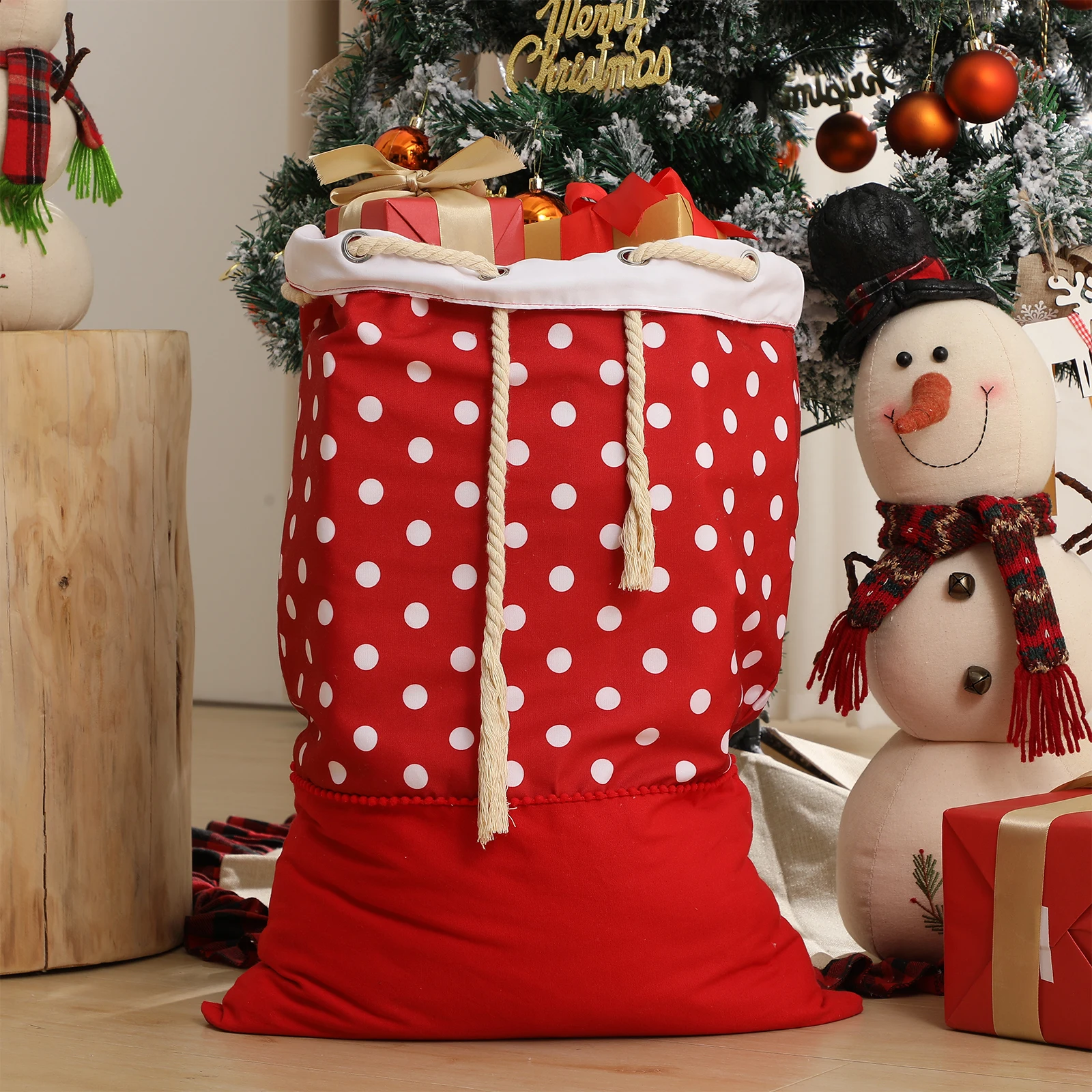 Große Weihnachten Santa Sack Klassische Stil Seil Kordelzug Personalisierte Leere Leinwand Geschenk Tasche Übergroßen Eve Tasche Weihnachten Geschenk Für Sie