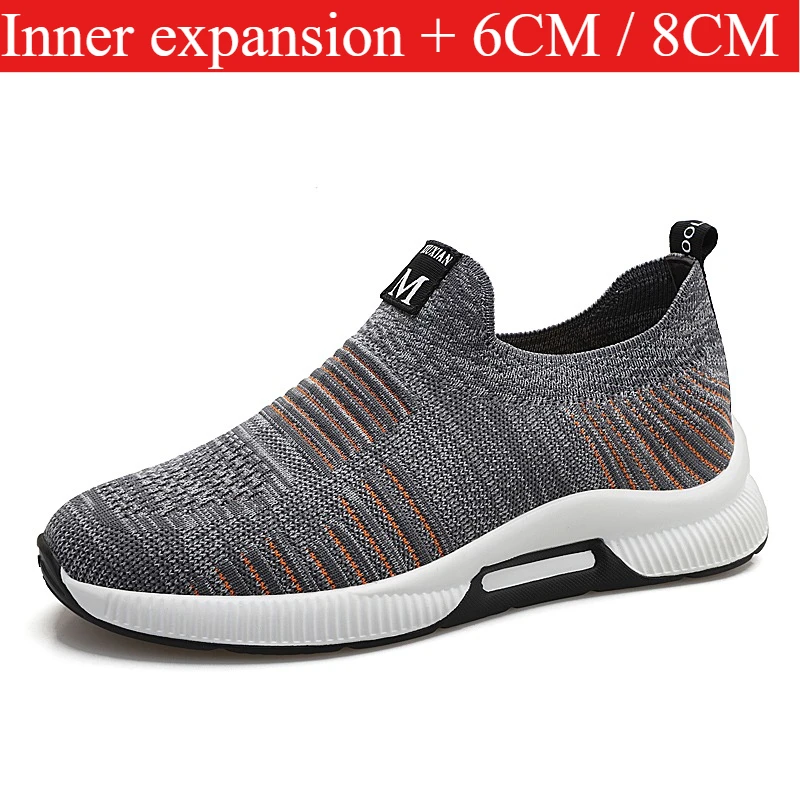 

MenHiddenHeightIncreasingSlipOnSneakers 6CM 8CM LiftStripedKnit AirCushionSoleLight Non Slip Daily Walking Elevator Casual Shoes