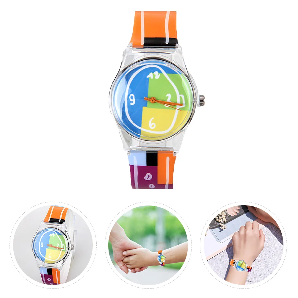 Colorful Watch Cartoon Color Pattern Plastic Student Gift Fashionable Comfortable Design Accurate Time Learning