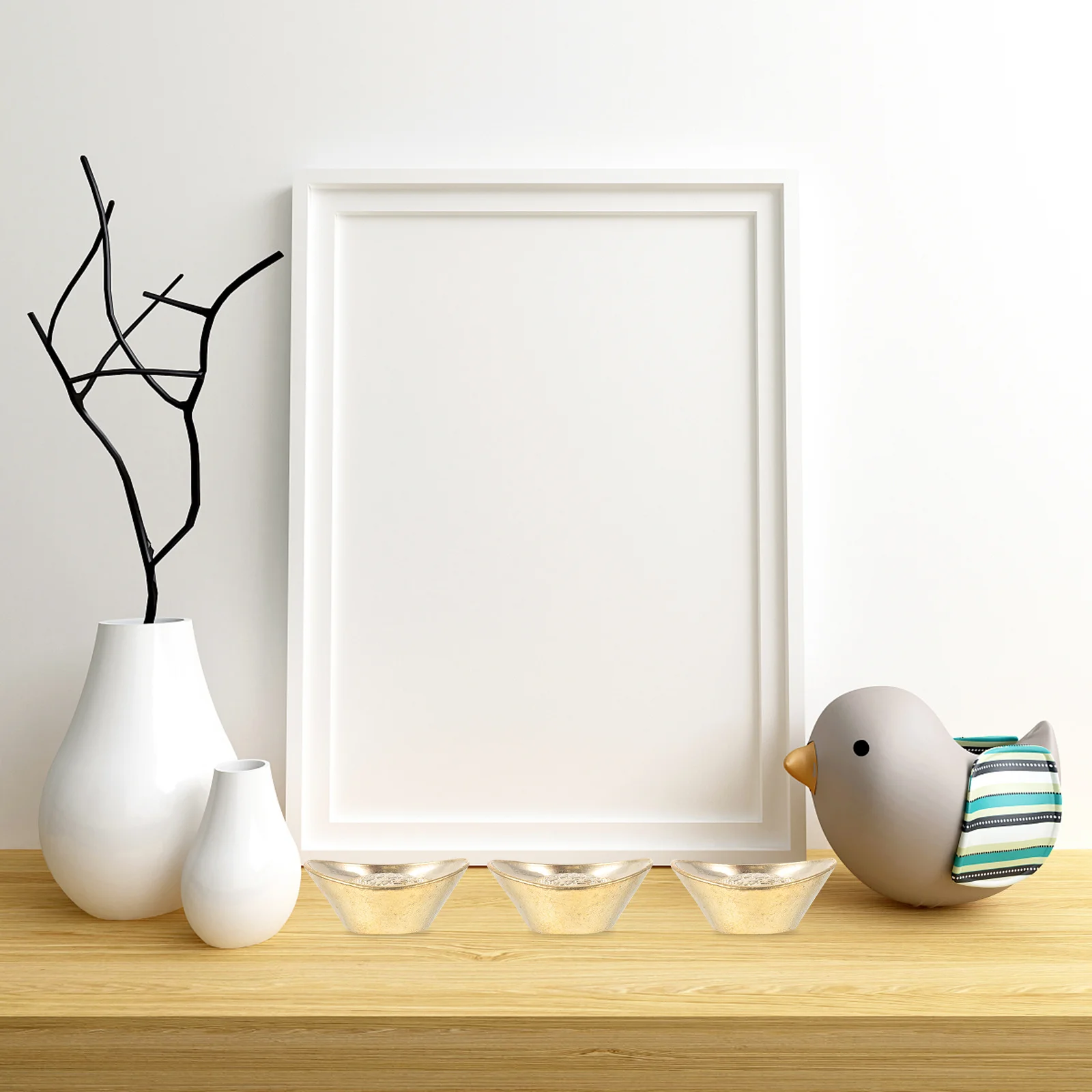 

6pcs Mini Golden Ingot Copper Desktop Adornment Propitious Craft Decorative Gold Gift Ornament Lucky Wealth Simulation Art