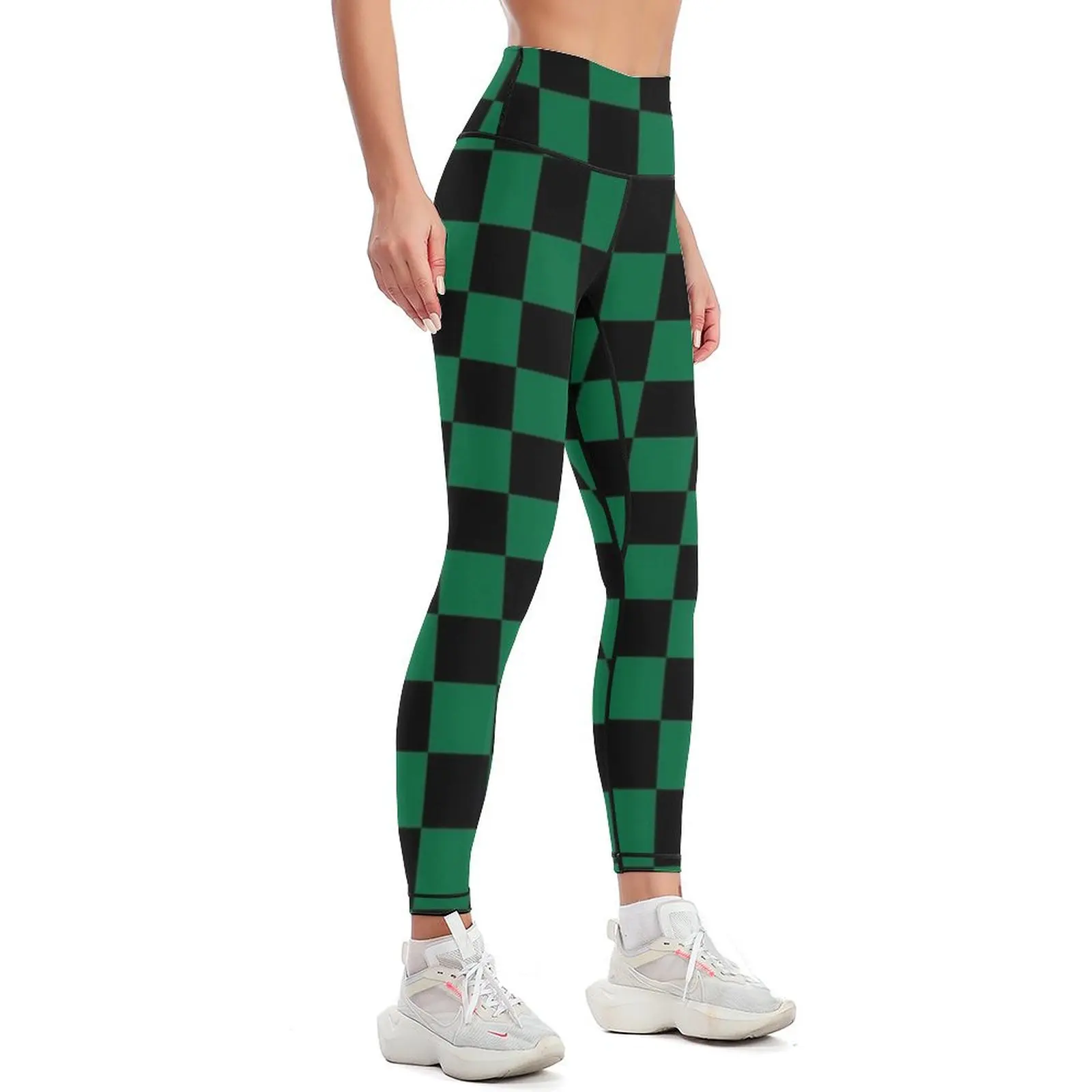 Black and Cadmium Green Checkerboard Leggings jogging pants Women sports Womens Leggings