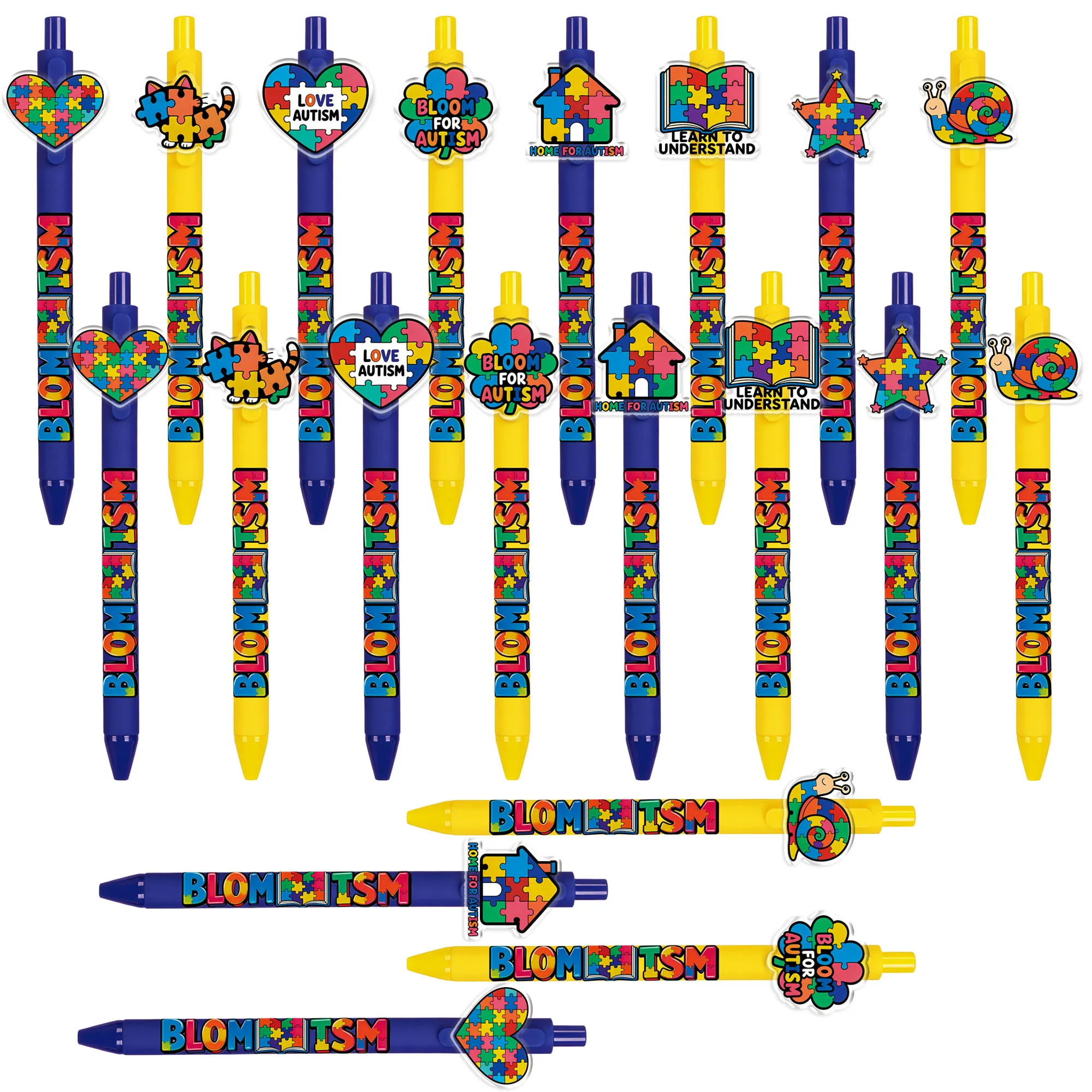 

20 pieces of autism-awareness-themed ballpoint pens. Public welfare gifts. Student office writing pens.