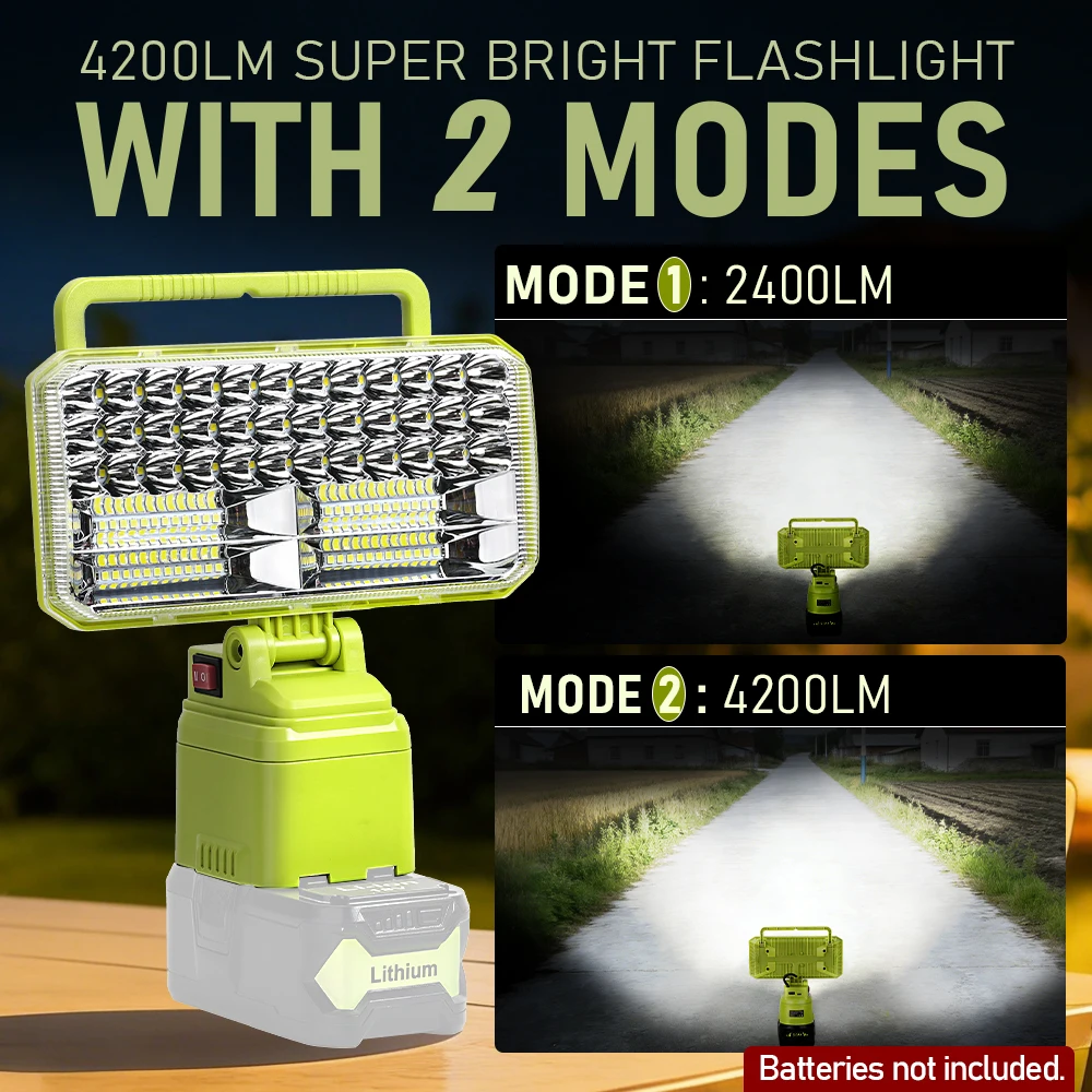 

Светодиодный рабочий фонарь мощностью 40 Вт для аккумулятора Ryobi 18 В One+, 4200 лм, 2 режима, 84 светодиода, портативный, USB-порт (аккумулятор в комплект не входит)