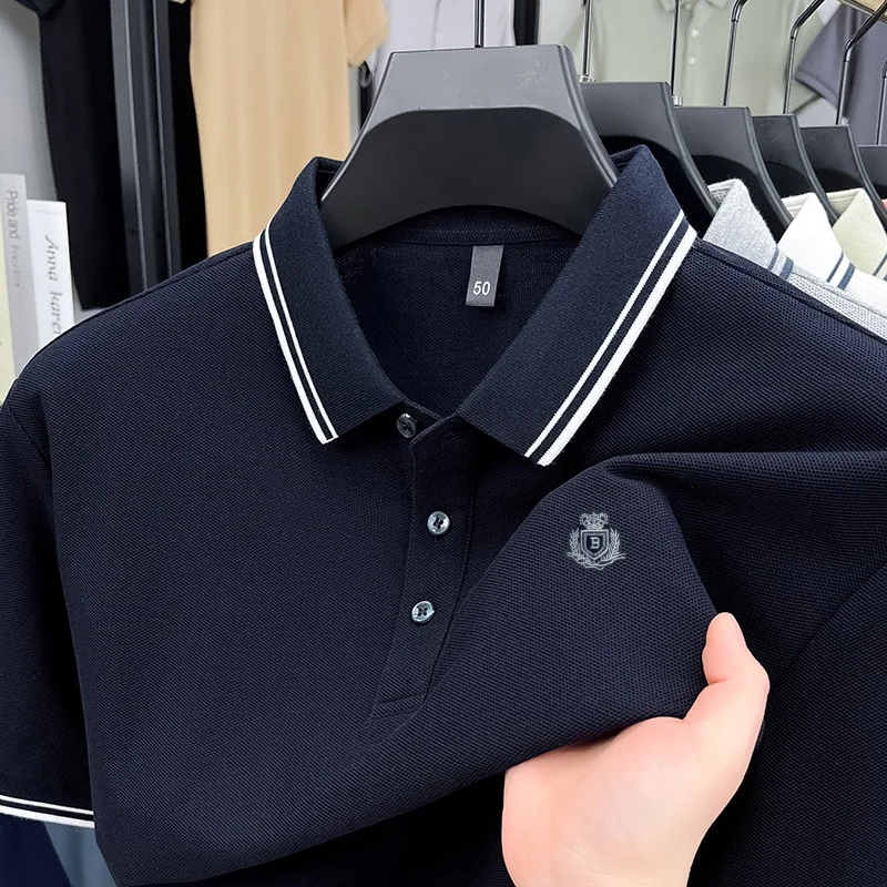 

100Cotton Hot Selling Luxury Quality Men's Polo Shirt Breathable Badge Print Short Sleeve Summer Lapel T-Shirt Business Menswear
