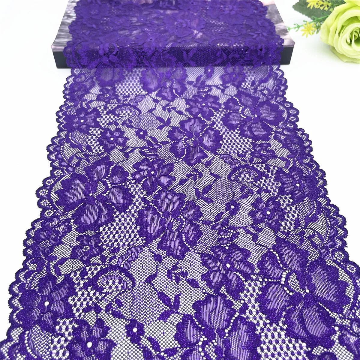 3 ярд в партии, ширина 22,50 см, темно-фиолетовый Блестящий эластичный кружевной край юбки, аксессуары для одежды, нижнее белье, платье, шитье кружева