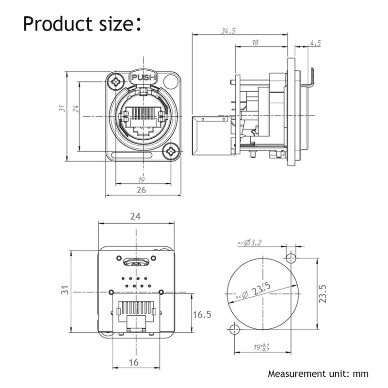 Imagem -06 - Ethernet Rj45 Vertical Conector de Montagem em Painel Série d Cat5 Rj45 D-n8fdp Rj45 Feed Pass Panel Mount Chassis Soquete