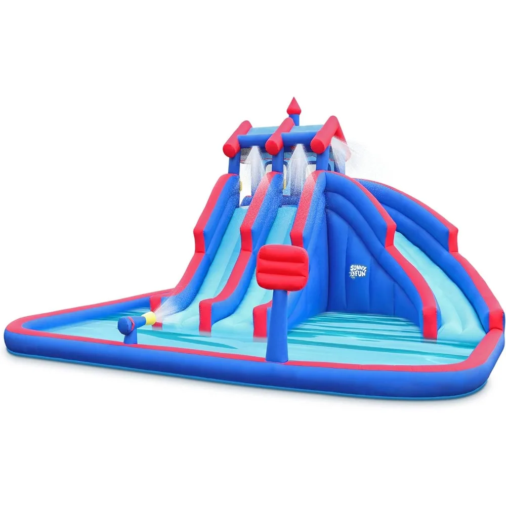 

Mega Sport Inflatable Water Triple Slide Park – Heavy-Duty for Outdoor Fun - Climbing Wall