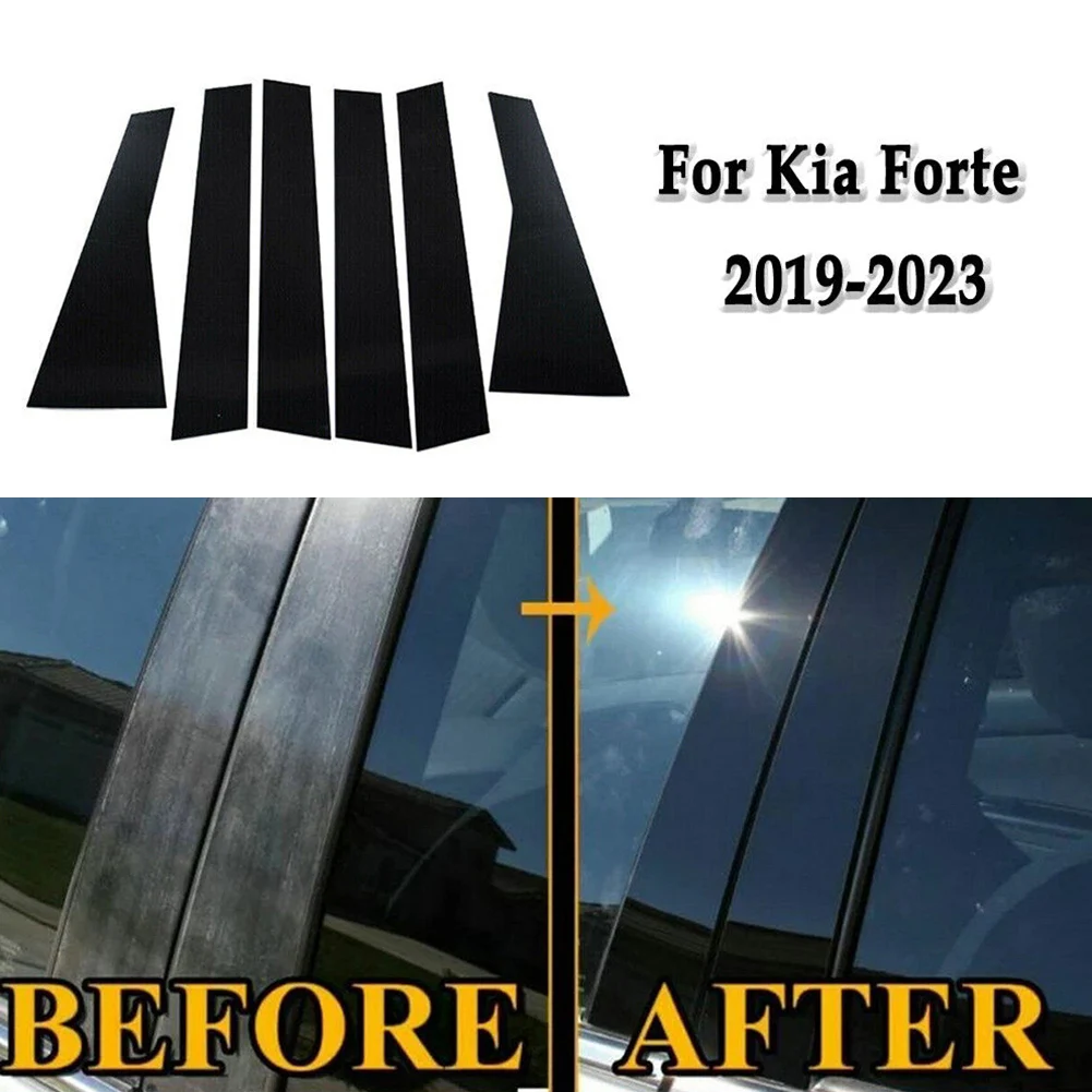 Set of 6 Door Pillar Post Side Covers for KIA Forte K3 2019 2023 Glossy Black Trim Fit Sedan and Hatchback Vehicle Models