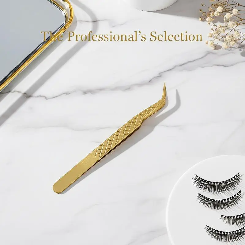 1Pcs Fiber Tip Gold Stainless Steel Lash Pickup Tool Eyelash Extension Tweezers For Volume Fans Classic Lash Isolation