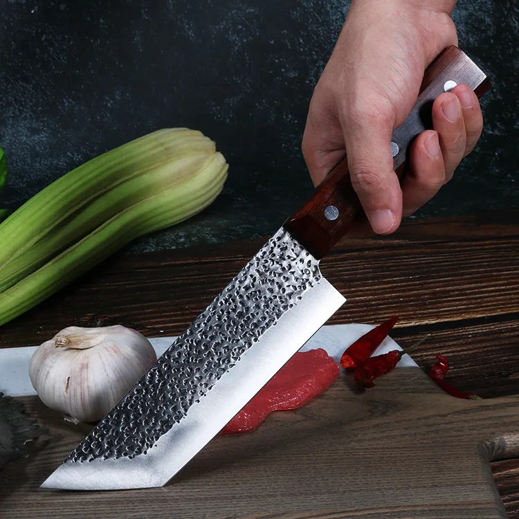 Japanese-style Forged Chef's Knife 80Cr13MoV Hammered Slice Meat Cleaver Handmade Rosewood Ancient Kitchen Slicing Cooking Knife