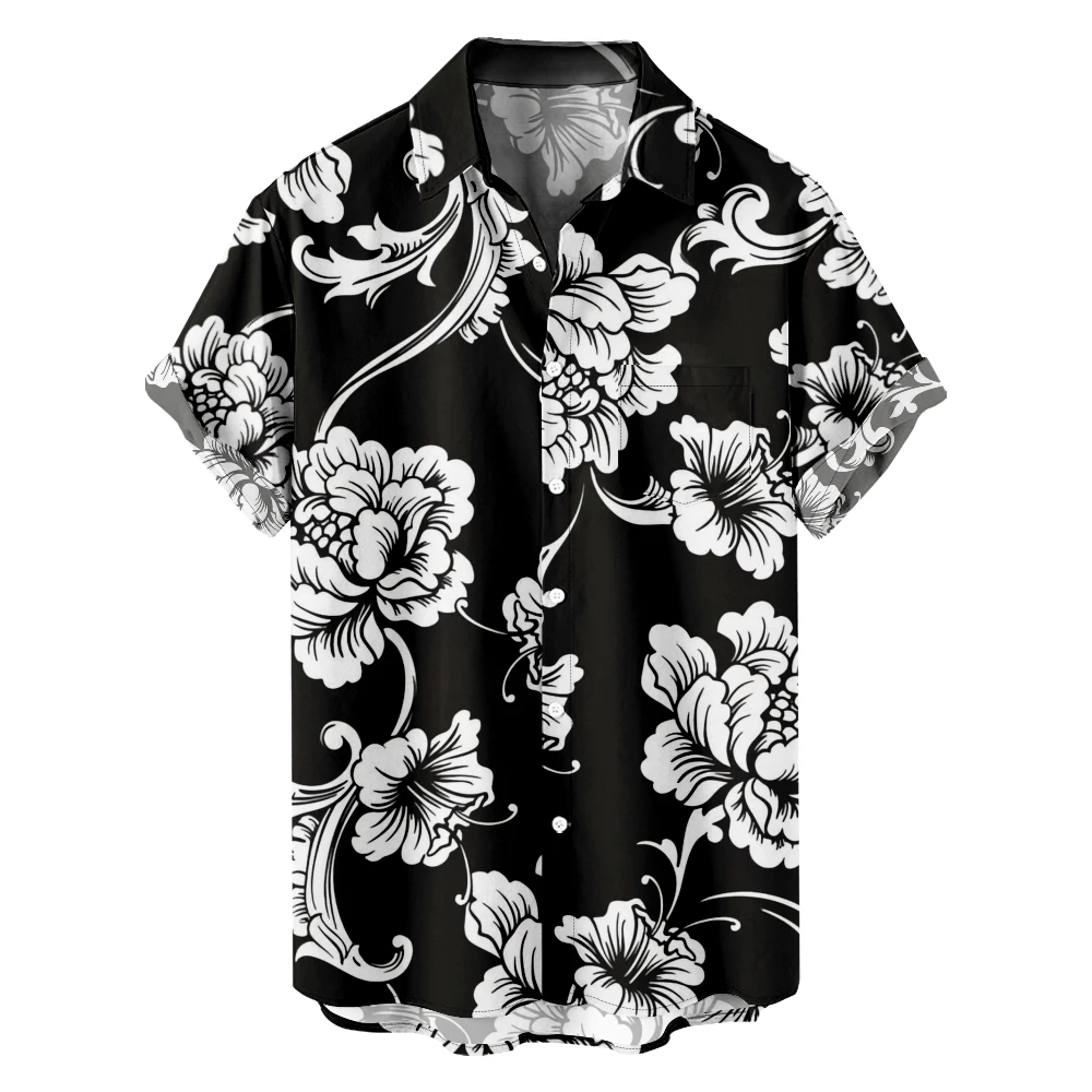 

Floral Prints Summer Short Sleeve Shirts V-Neck Turn-down Collar Casual Beach Style